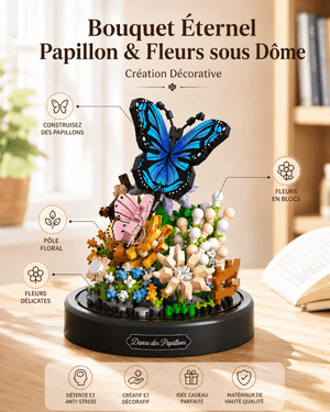 Bouquet Éternel Papillon & Fleurs sous Dôme — Création Décorative - GoCrazyPuzzle