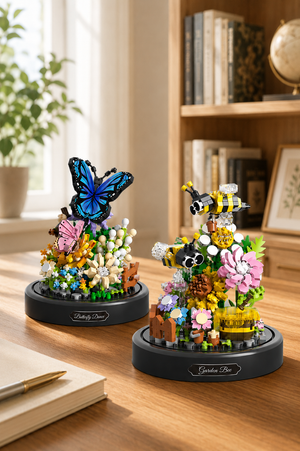 Bouquet Éternel Papillon & Fleurs sous Dôme — Création Décorative - GoCrazyPuzzle