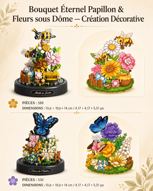Bouquet Éternel Papillon & Fleurs sous Dôme — Création Décorative - GoCrazyPuzzle