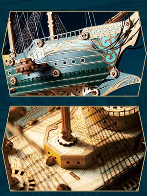 Casse - tête en Bois Puzzle 3d | Bateau Pirate Steampunk - GoCrazyPuzzle