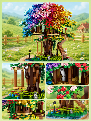 Détail assemblage micro-briques cabane arc-en-ciel – kit DIY adulte