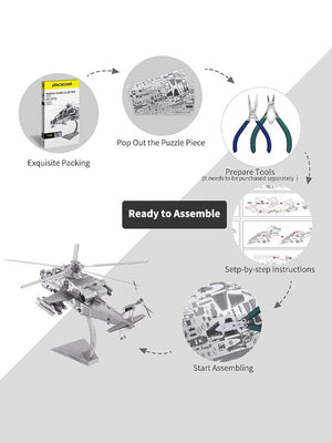 Maquette Avion Métal « Hélicoptère Militaire » – Puzzle 3D DIY, 122 Pièces - GoCrazyPuzzle