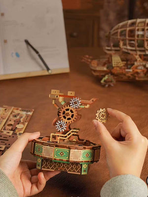 Maquette Bois 3D « Steam Navigation » – Modèle Mécanique à Engrenages DIY - GoCrazyPuzzle