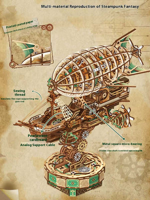 Maquette Bois 3D « Steam Navigation » – Modèle Mécanique à Engrenages DIY - GoCrazyPuzzle