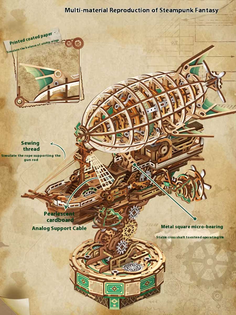 Maquette Bois 3D « Steam Navigation » – Modèle Mécanique à Engrenages DIY - GoCrazyPuzzle