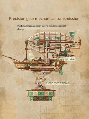 Maquette Bois 3D « Steam Navigation » – Modèle Mécanique à Engrenages DIY - GoCrazyPuzzle
