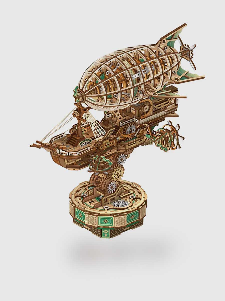 Maquette Bois 3D « Steam Navigation » – Modèle Mécanique à Engrenages DIY - GoCrazyPuzzle