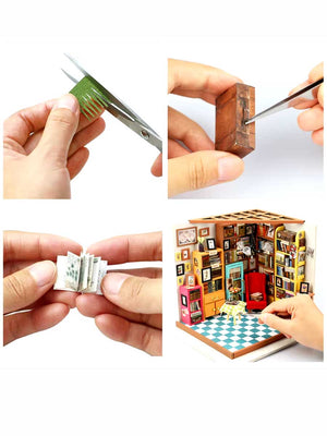 Miniature Maison Bibliothèque en Bois DIY avec Meubles | Robotime - GoCrazyPuzzle