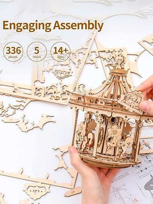 Puzzle 3D Boîte à Musique - Carrousel Mécanique en Bois - GoCrazyPuzzle