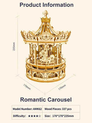 Puzzle 3D Boîte à Musique - Carrousel Mécanique en Bois - GoCrazyPuzzle