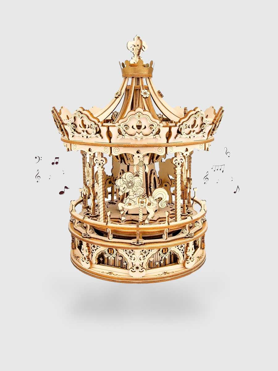 Puzzle 3D Boîte à Musique - Carrousel Mécanique en Bois - GoCrazyPuzzle