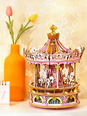 Puzzle 3D Boîte à Musique - Carrousel Mécanique en Bois - GoCrazyPuzzle