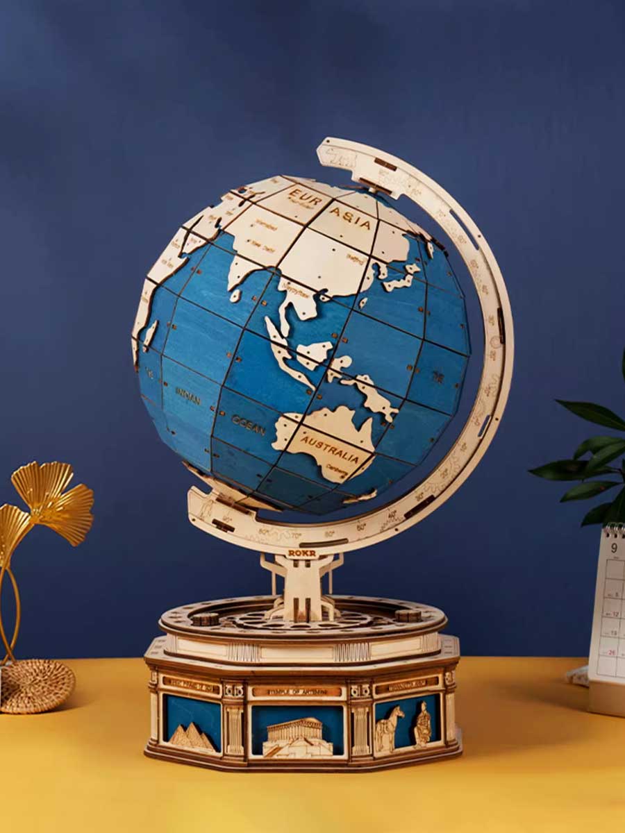 Puzzle 3D Globe Terrestre en Bois ROKR (567 pièces) - GoCrazyPuzzle