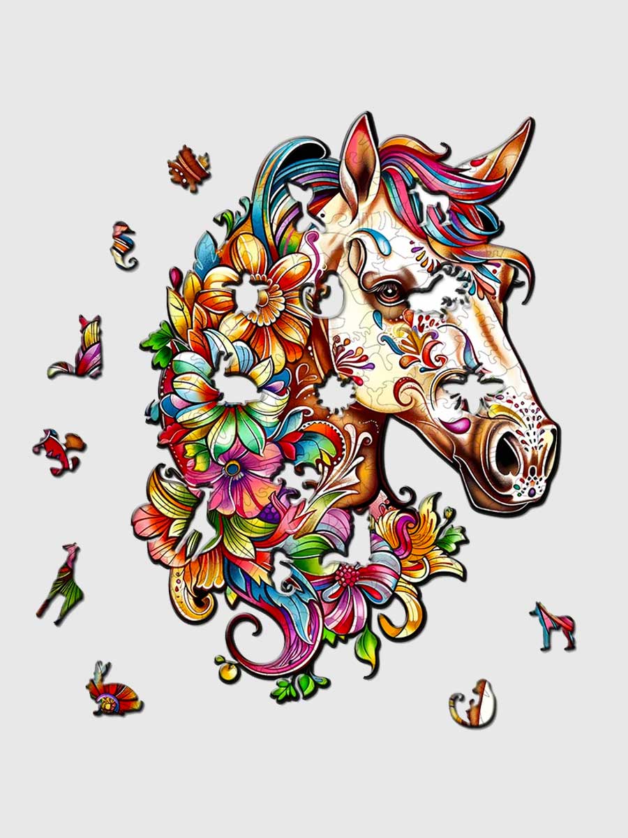 Puzzle Bois Cheval Coloré - Jouets Difficiles pour Enfants - GoCrazyPuzzle