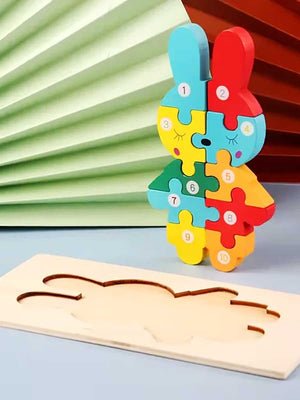 Puzzle Bois Enfant 3 ans et plus l Couleurs & Chiffres Lapin - GoCrazyPuzzle