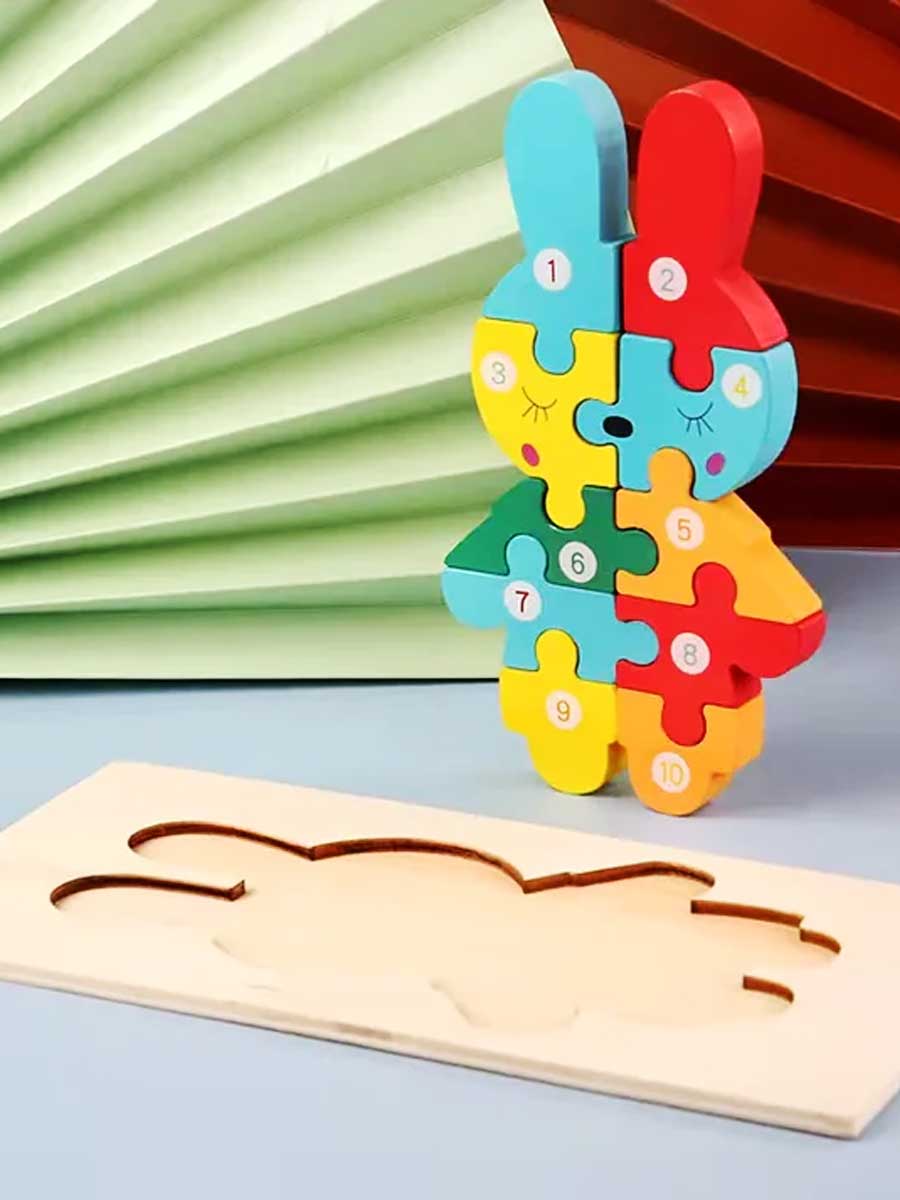 Puzzle Bois Enfant 3 ans et plus l Couleurs & Chiffres Lapin - GoCrazyPuzzle