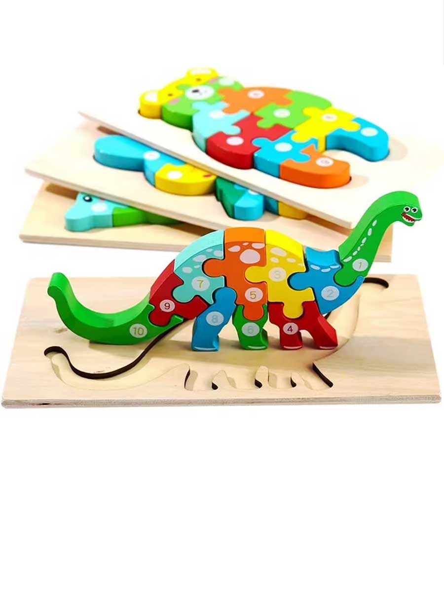 Puzzle Bois Enfant 3 ans et plus l Couleurs & Chiffres Dinosaure - GoCrazyPuzzle