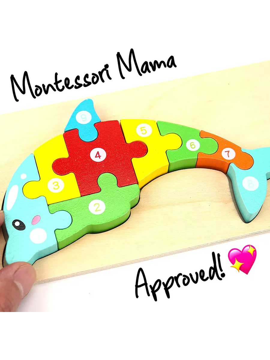 Puzzle Éducatif en Bois Chiffres 1 à 10 forme dauphins - GoCrazyPuzzle