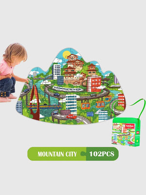 Puzzle Ville de Montagne 102 Pièces – Jeu Éducatif pour Enfants 3 Ans et Plus - GoCrazyPuzzle