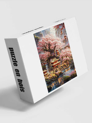 Puzzle en Bois Adulte - Temple Caché sous les Cerisiers - GoCrazyPuzzle