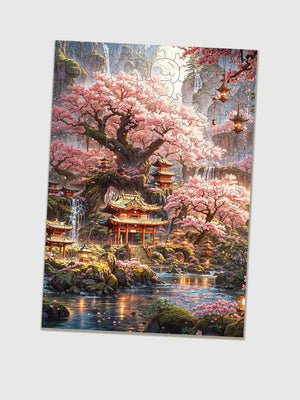 Puzzle en Bois Adulte - Temple Caché sous les Cerisiers - GoCrazyPuzzle