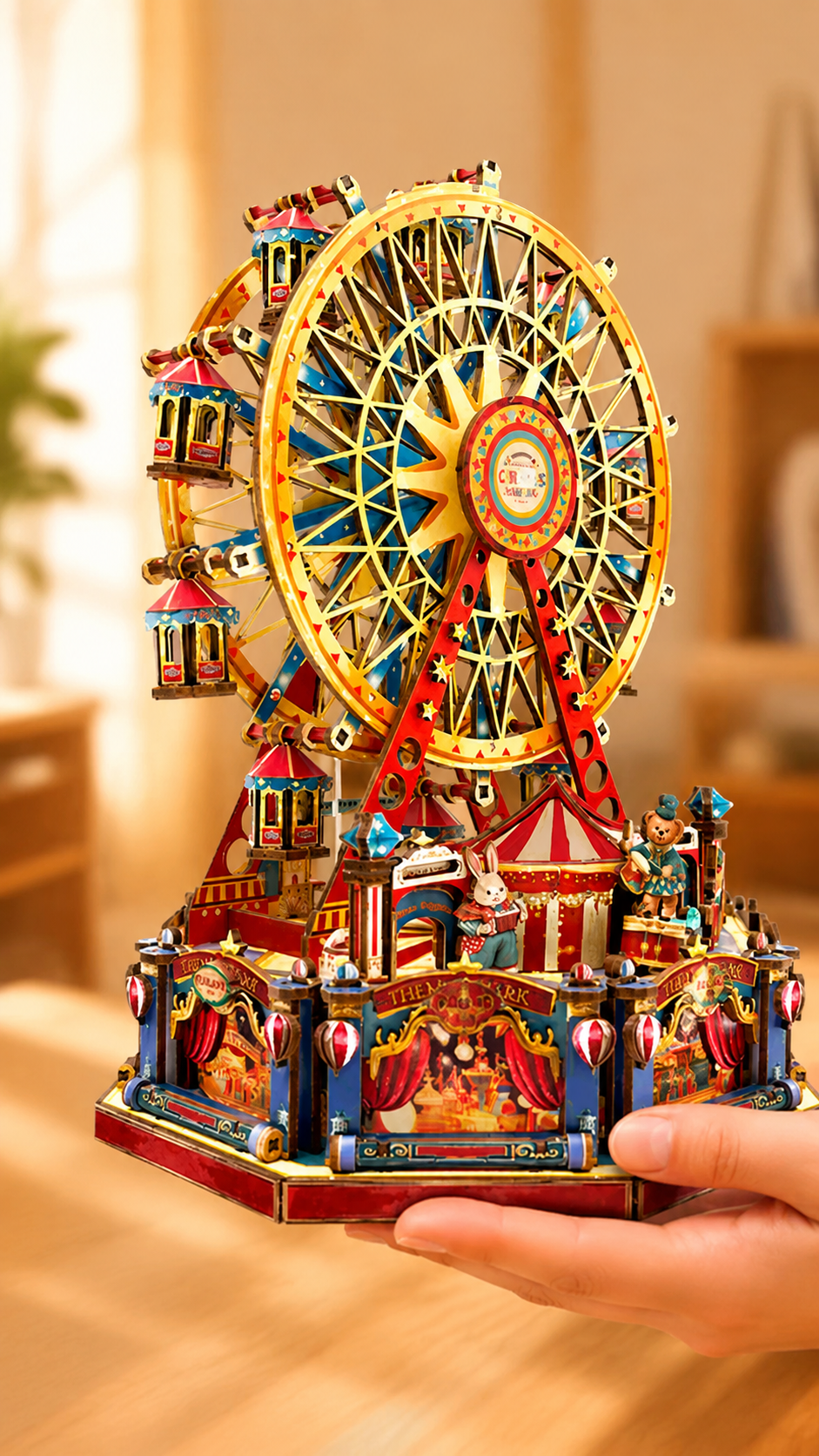 Puzzle 3D en Bois « Grande Roue Musicale » – Maquette lumineuse à assembler - GoCrazyPuzzle