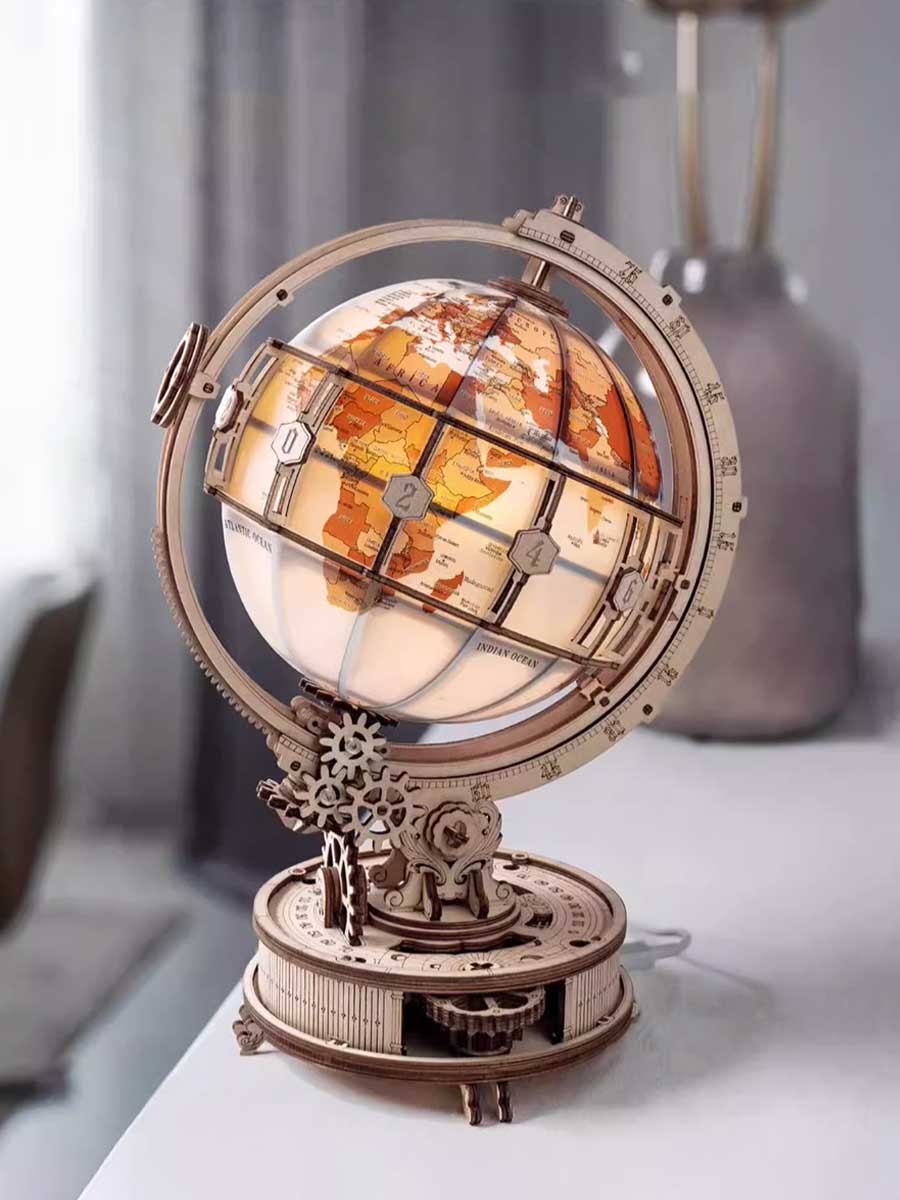 3D Globe Puzzle Lumineux en Bois