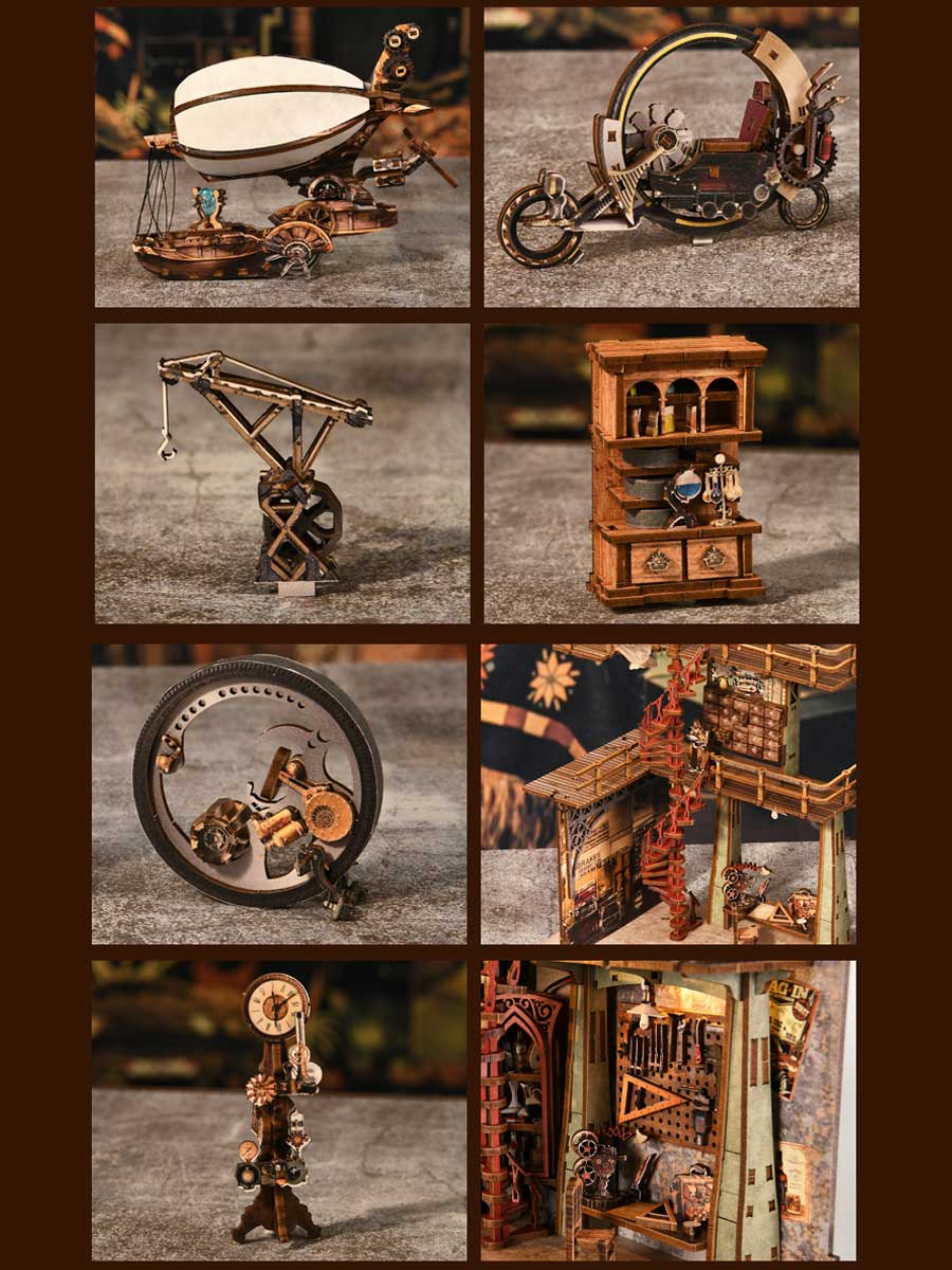 Book Nook – Cabinet de curiosités du voyageur (Bois, LED) - GoCrazyPuzzle
