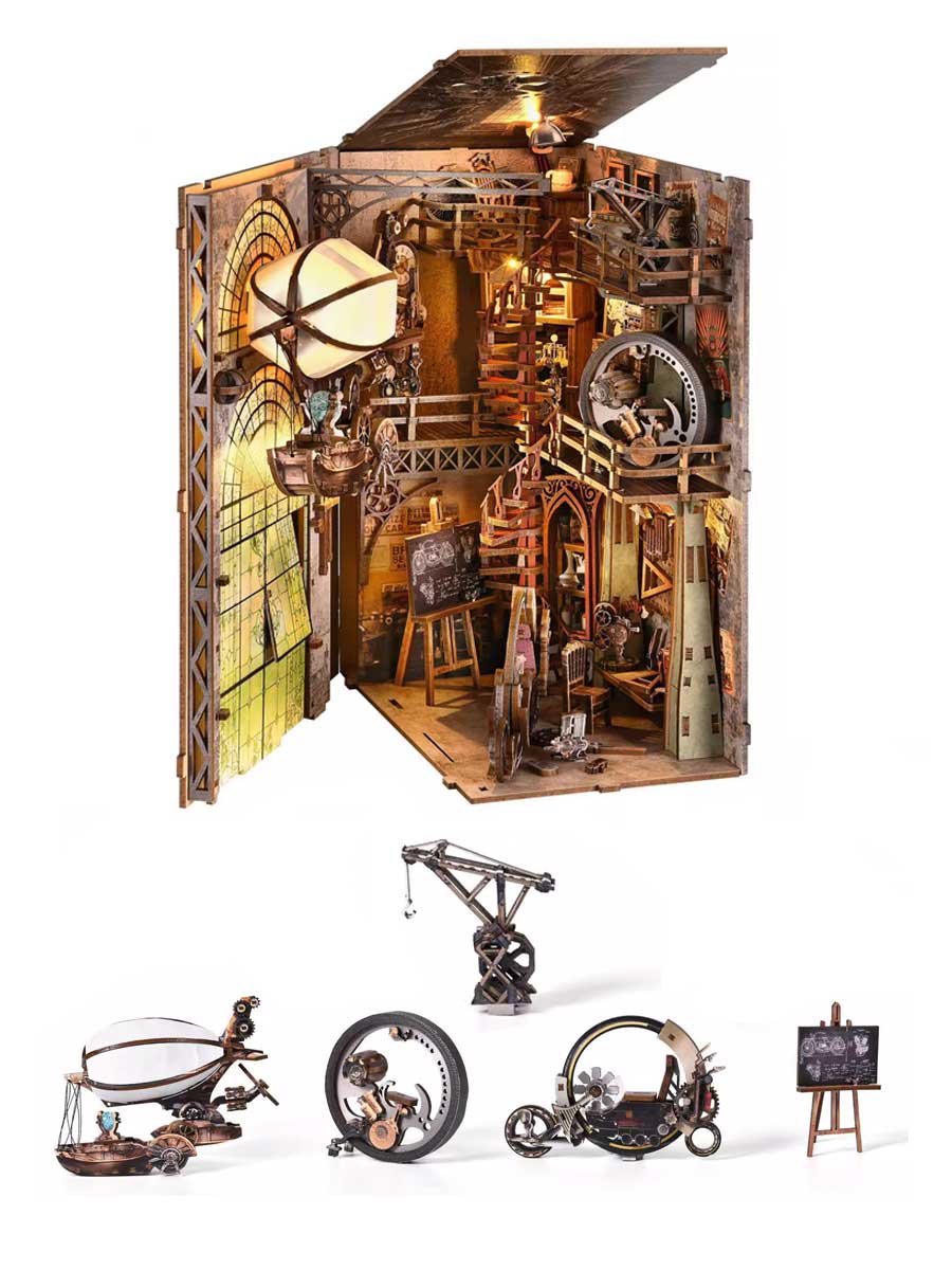 Book Nook – Cabinet de curiosités du voyageur (Bois, LED) - GoCrazyPuzzle