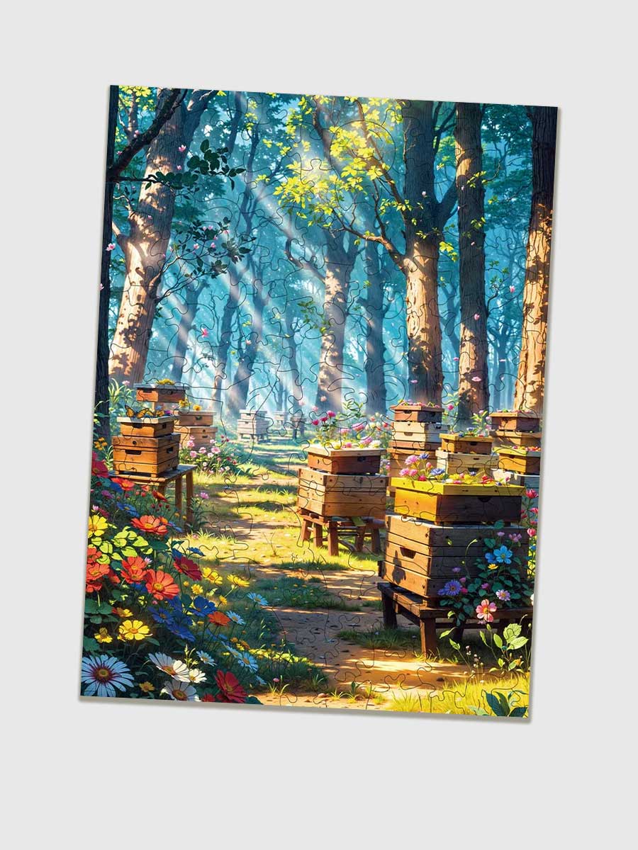 Jeux de Puzzle en Bois - Ruches et Fleurs dans la Forêt