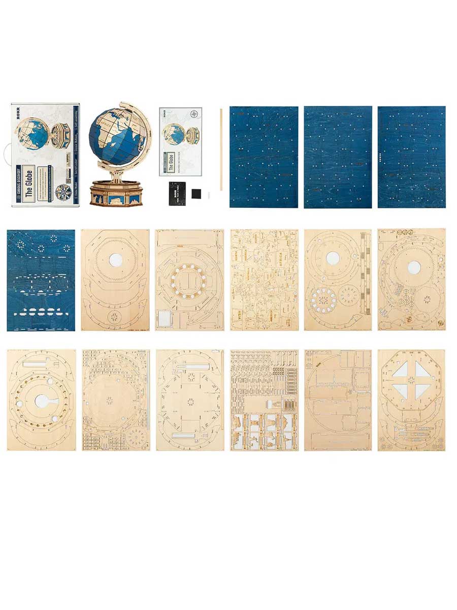 Puzzle 3D Globe Terrestre en Bois ROKR (567 pièces) - GoCrazyPuzzle