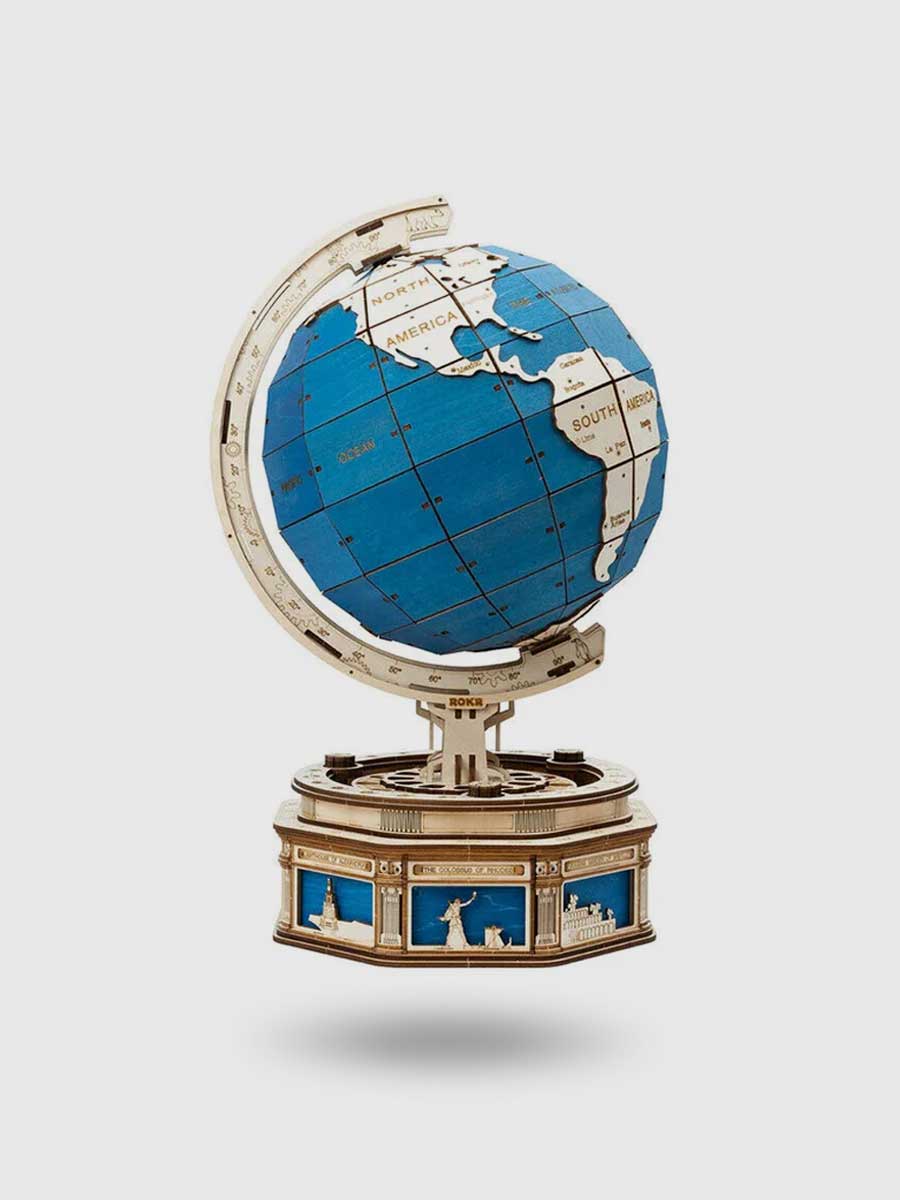 Puzzle 3D Globe Terrestre en Bois ROKR (567 pièces) - GoCrazyPuzzle