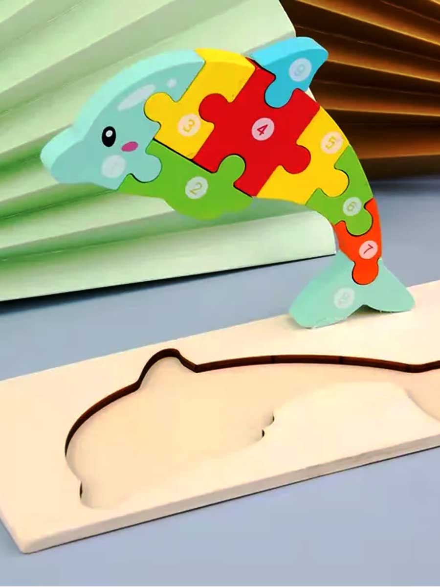 Puzzle Éducatif en Bois Chiffres 1 à 10 forme dauphins