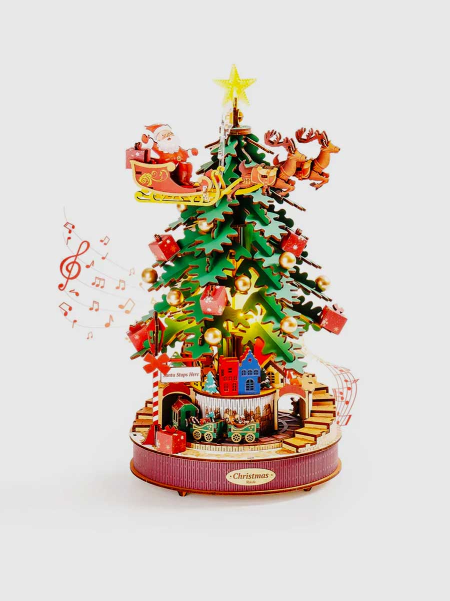 Puzzle en Bois 3D Sapin de Noël Musical avec Lumière